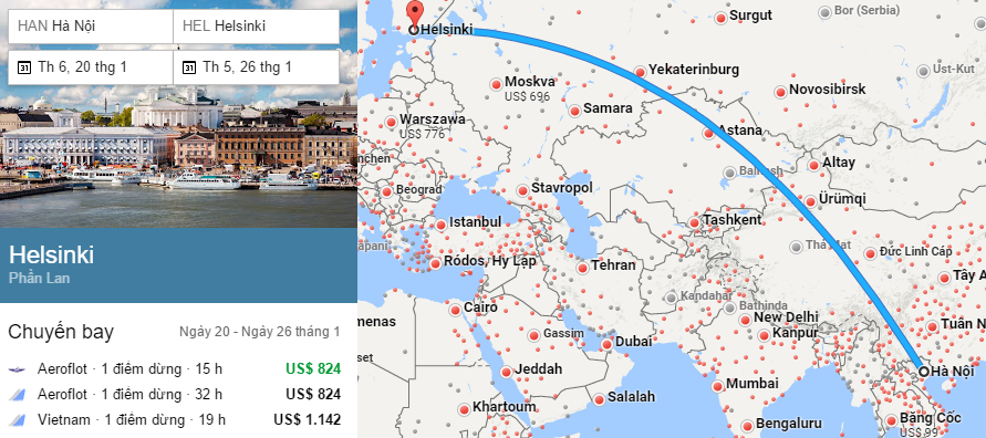 Tham khảo hành trình bay từ Hà Nội đi Helsinki