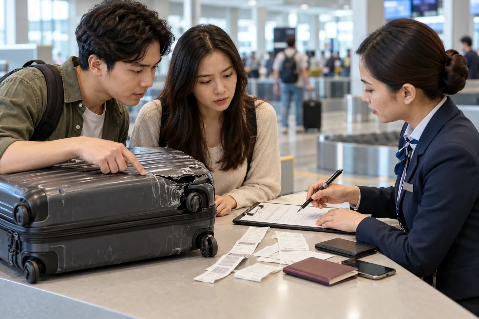 Hành khách ghi nhận hồ sơ hành lý hư hỏng tại sân bay nước ngoài