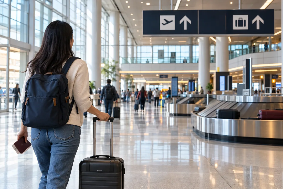 Du khách Việt Nam đến khu nhận hành lý tại sân bay ở Mỹ