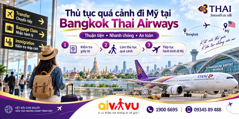 Transit Bangkok đi Mỹ Thai Airways - Thủ tục tại Suvarnabhumi