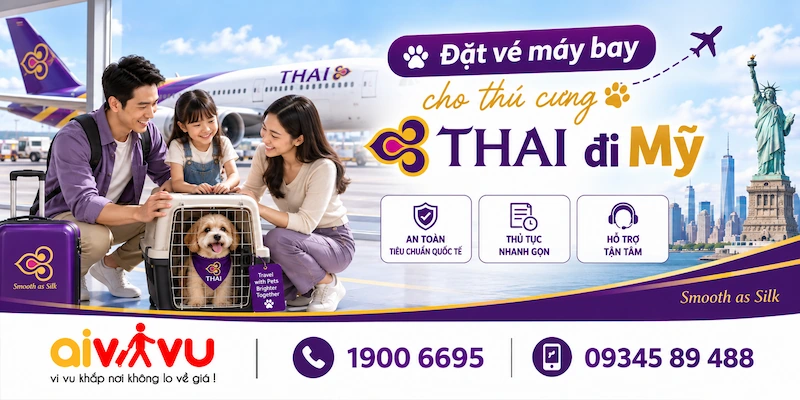 Mua vé máy bay cho thú cưng Thai Airways đi Mỹ giá ưu đãi