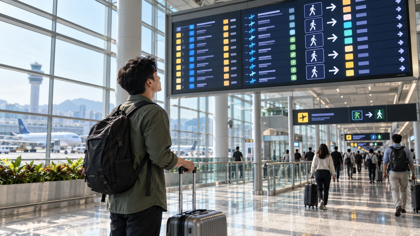 Hành khách kiểm tra chuyến bay nối chuyến đi Nhật Bản