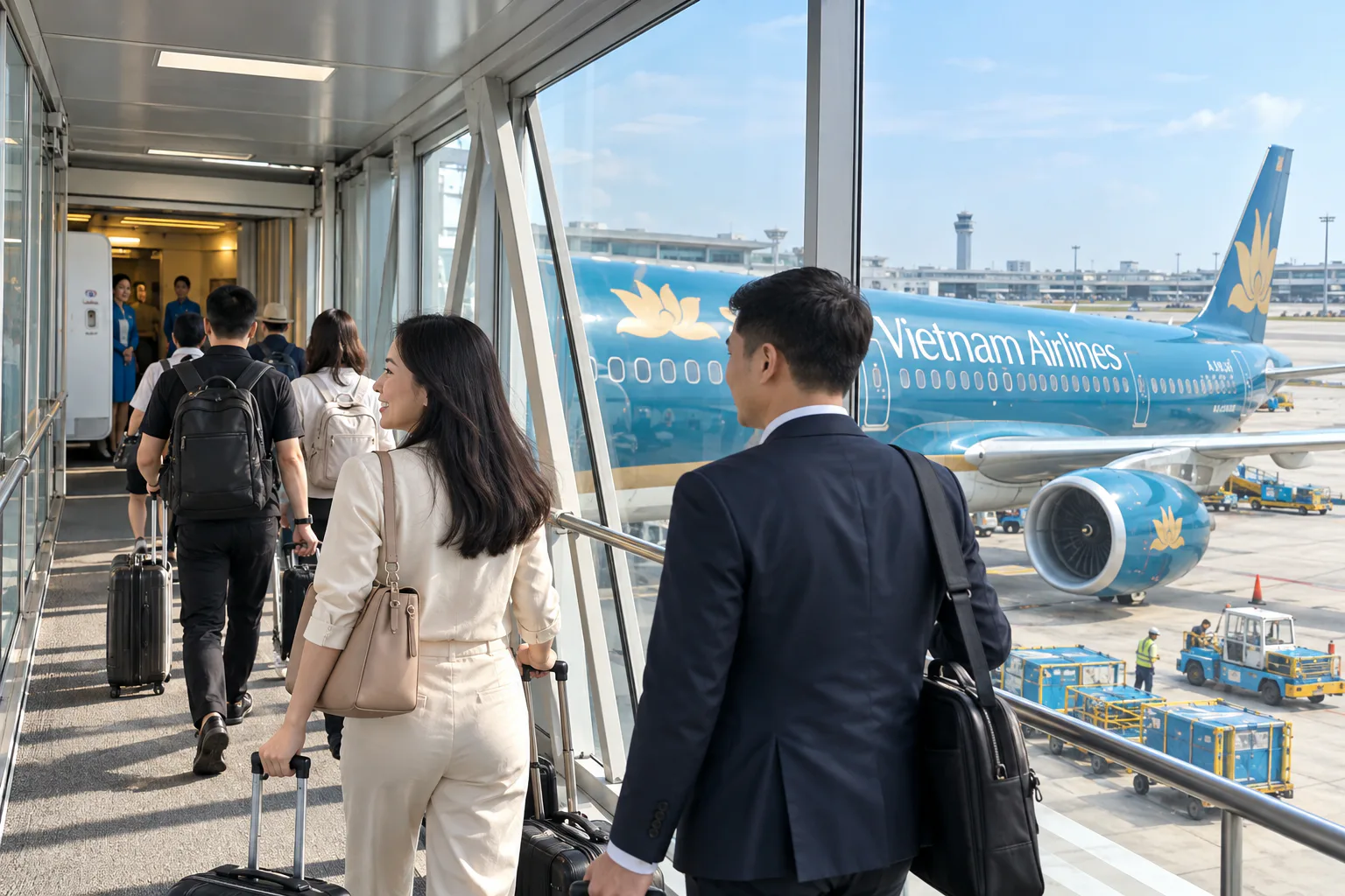 Hành khách làm thủ tục cho chuyến bay Vietnam Airlines từ Hà Nội