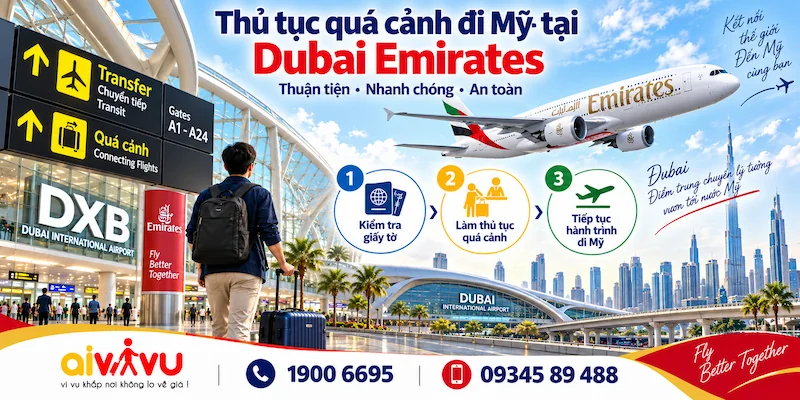 Transit Dubai đi Mỹ Emirates - Thủ tục nối chuyến tại DXB