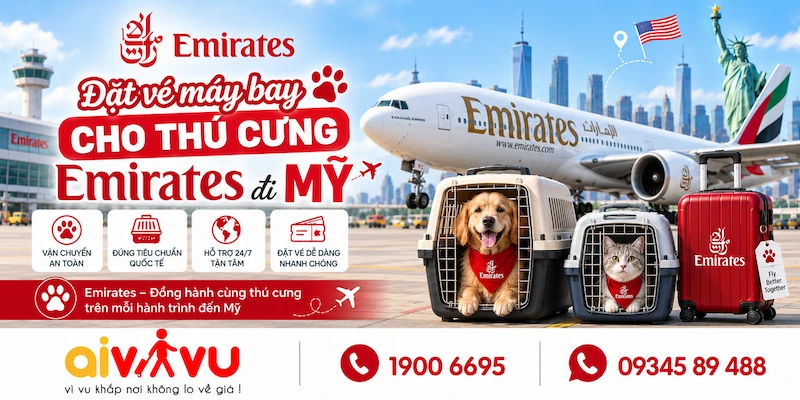 Vé máy bay cho thú cưng Emirates đi Mỹ – Quy định cần biết